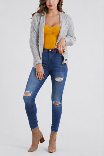CABLE KNIT HOODIE CARDIGAN SWEATER